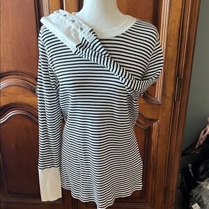 Sundance Black and White Striped Long Sleeve Tee, NWT, L